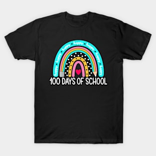 Rainbow Happy 100 Days Of School Pencil Kids Teacher Clothes T-Shirt